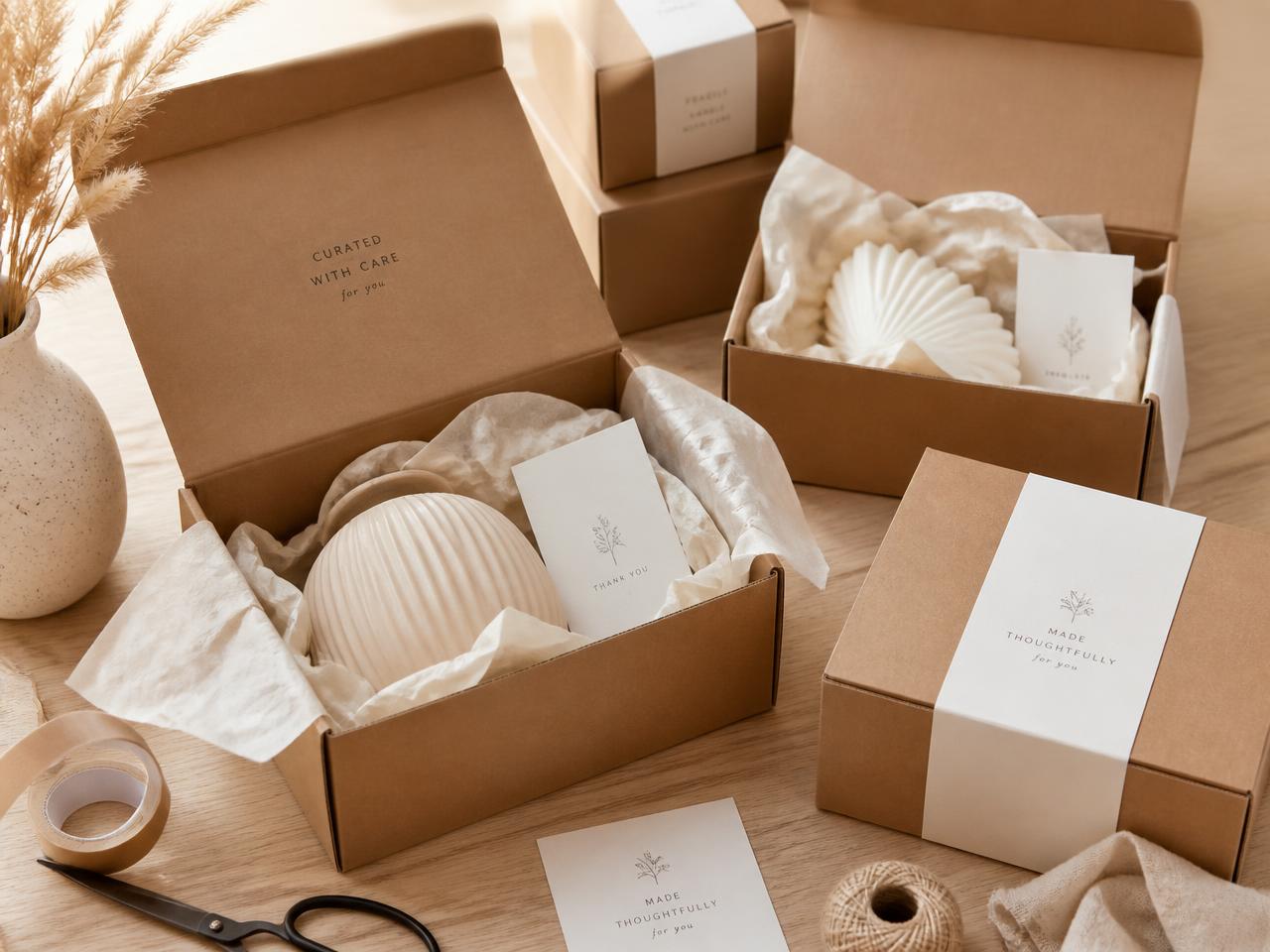Peças de decoração embaladas com cuidado para entrega